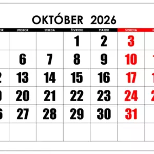 Horizontálny kalendár na október 2026 s veľkými číslami