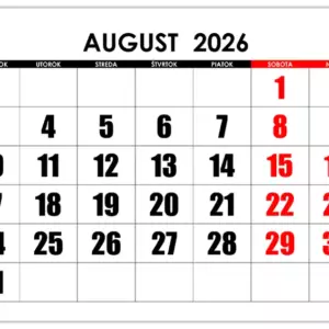 Kalendár na august 2026 s veľkými číslami