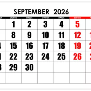 Kalendár na september 2026 s veľkými číslami