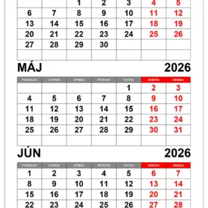 Kalendár na apríl, máj a jún 2026 Kalendár na apríl, máj a jún 2026