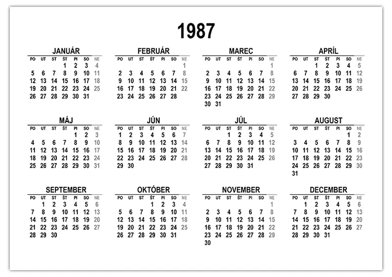 Kalendár na rok 1987 na stiahnutie a tlač
