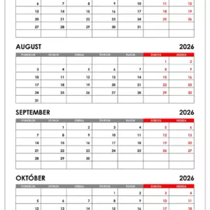 Kalendár na júl, august, september a október 2026