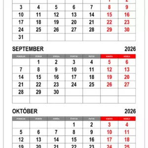 Kalendař na august, september a október 2026