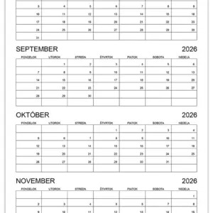 Kalendár na august, september, október a november 2026
